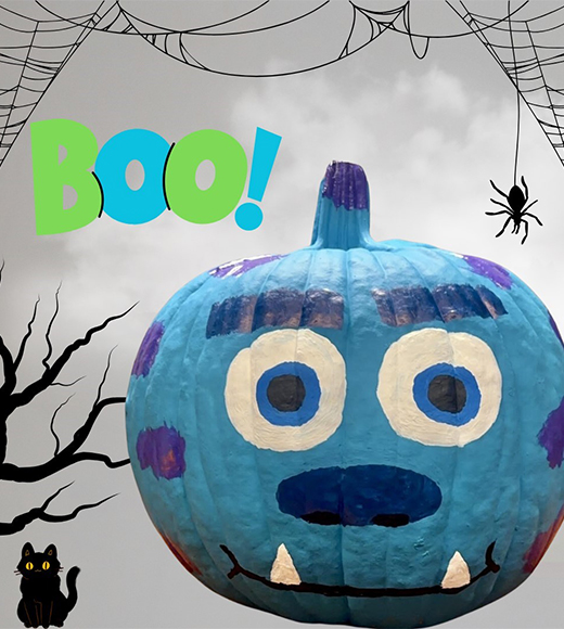A pumpkin painted blue for a Pumpkin Decorating Contest.