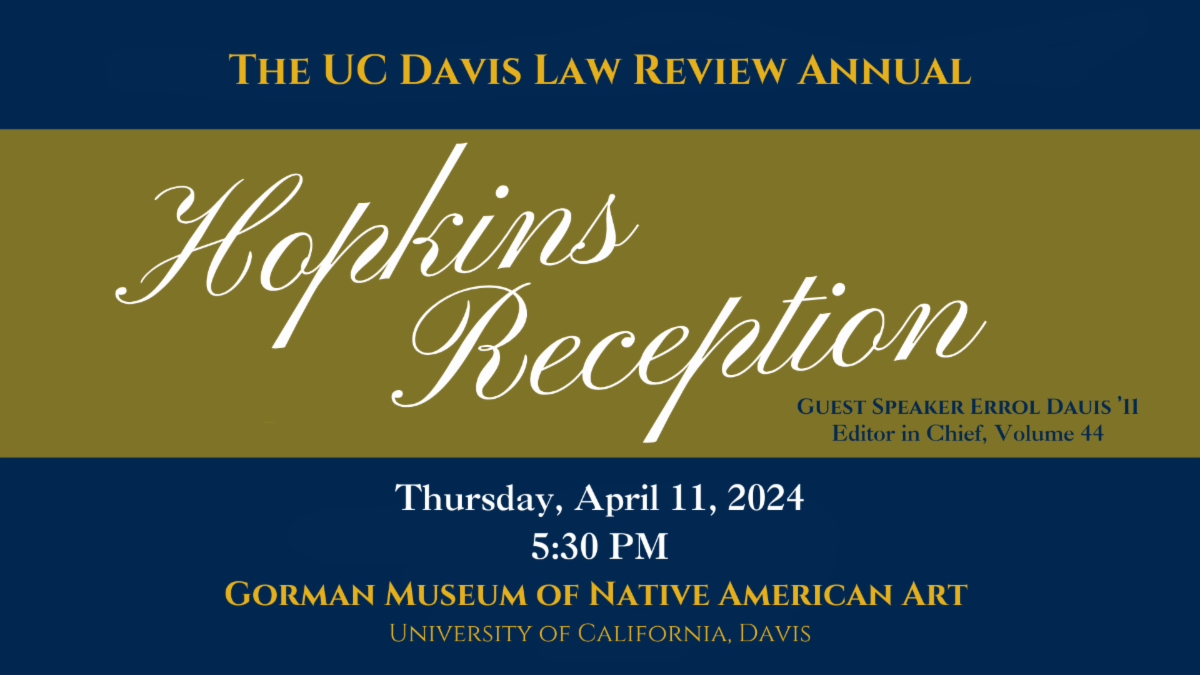 A blue and gold graphic announcing the Hopkins Reception on Thursday, April 11 at 5:30 p.m.