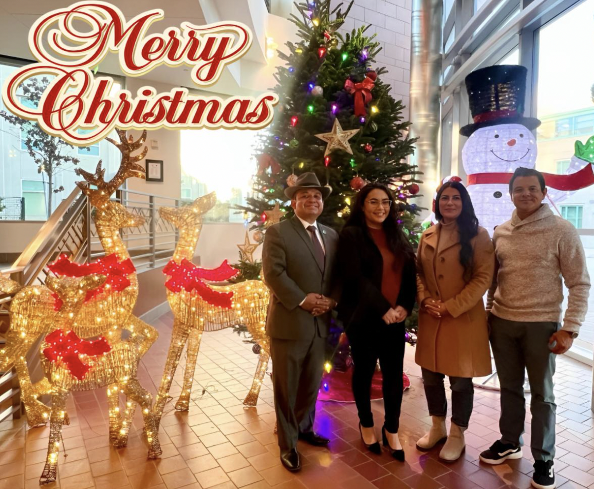 A colorful Christmas-themed graphic wishing people a "Merry Christmas."