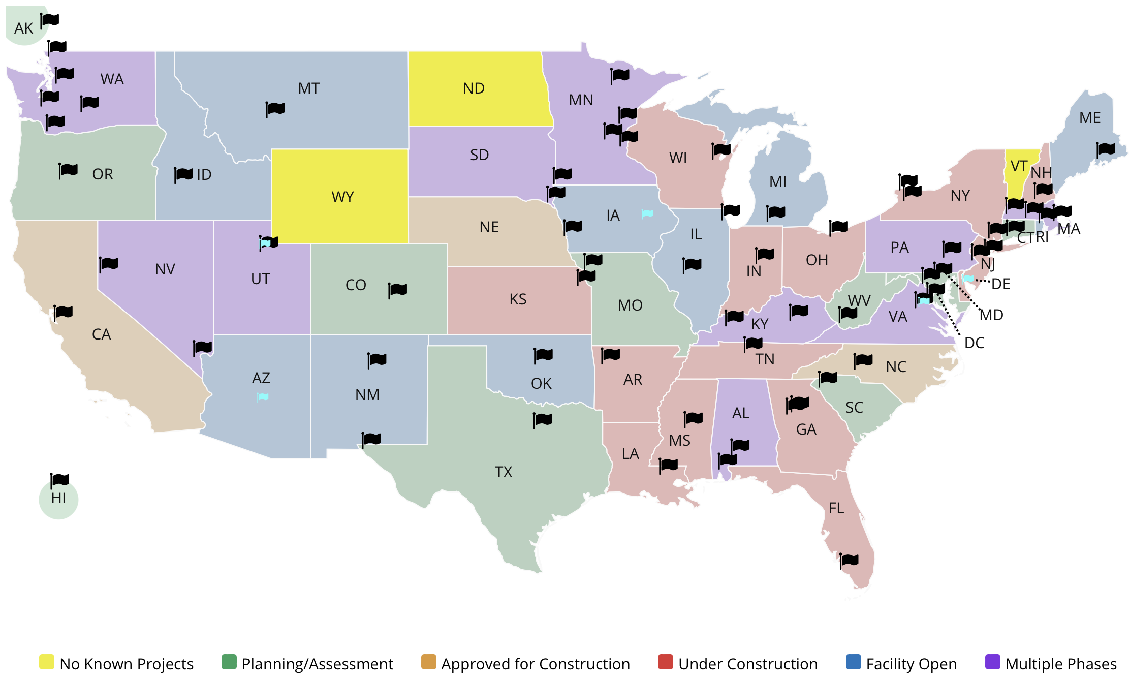 Map of Law Enforcement Training Facilities Built and/or In Process of Being Built 