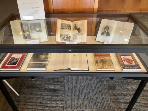 Library book display for Women's History Month